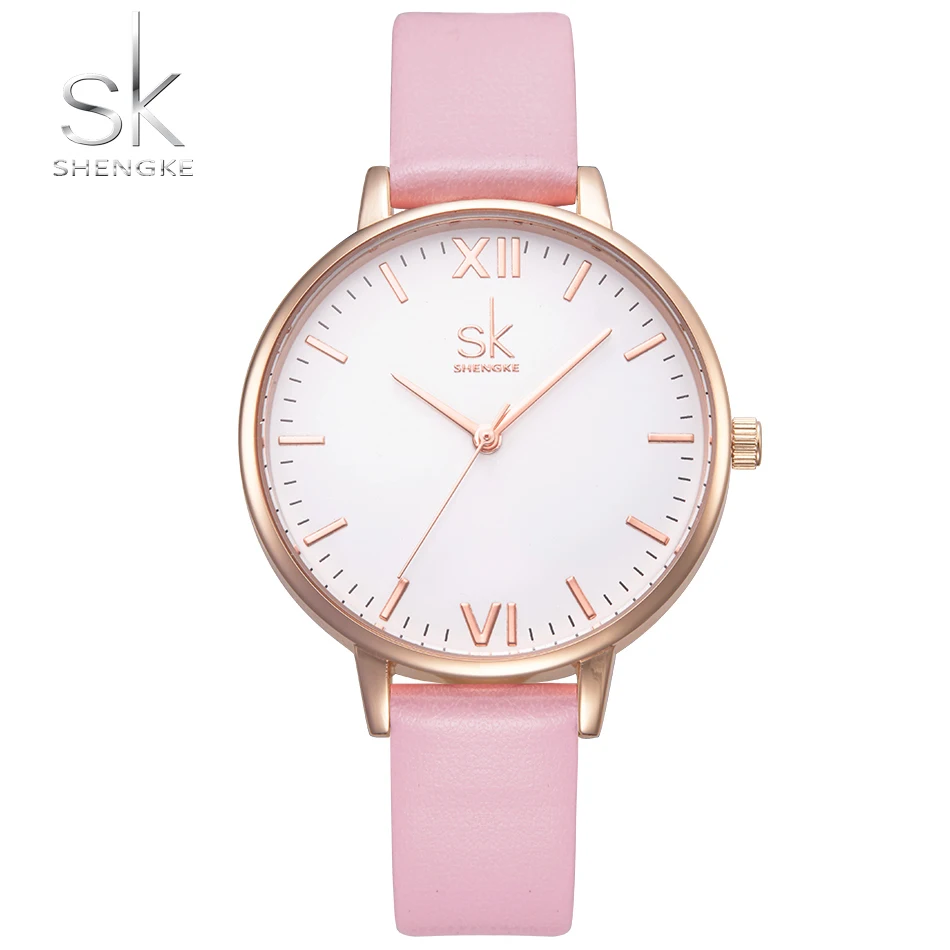 

Top Luxury Brand Shengke Quartz Watch Women Leather Thin Casual Strap Watch Reloj Mujer Marble Dial SK Ladies Pink Hot Watches