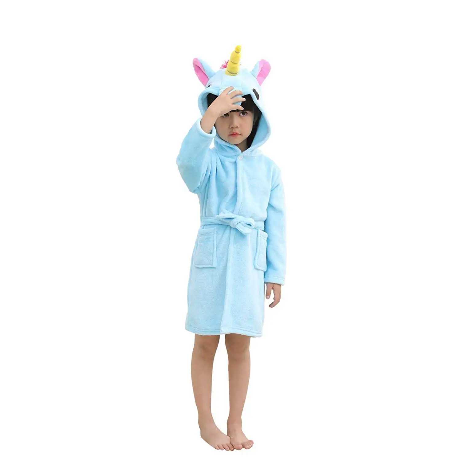 

Cartoon Kids Bathrobe Unicorn Fleece Sleepwear Soft Unerwear for 1-11Years Children Boys Girls Nightwear