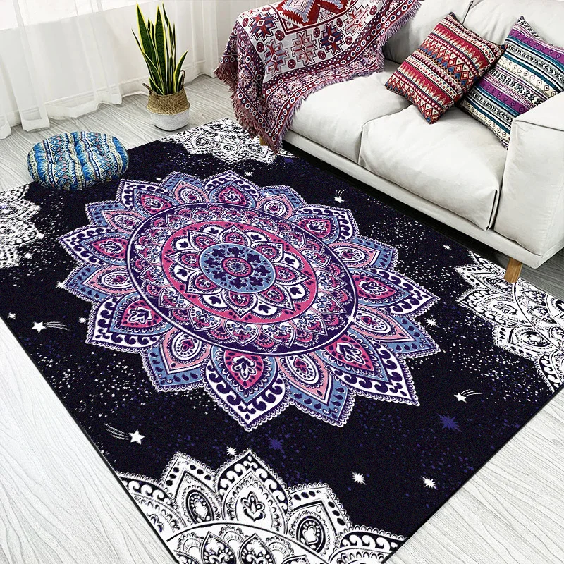 

Retro national Wind dark blue door mat Digital printing Crystal fleece Non-slip bedside kitchen living room carpet