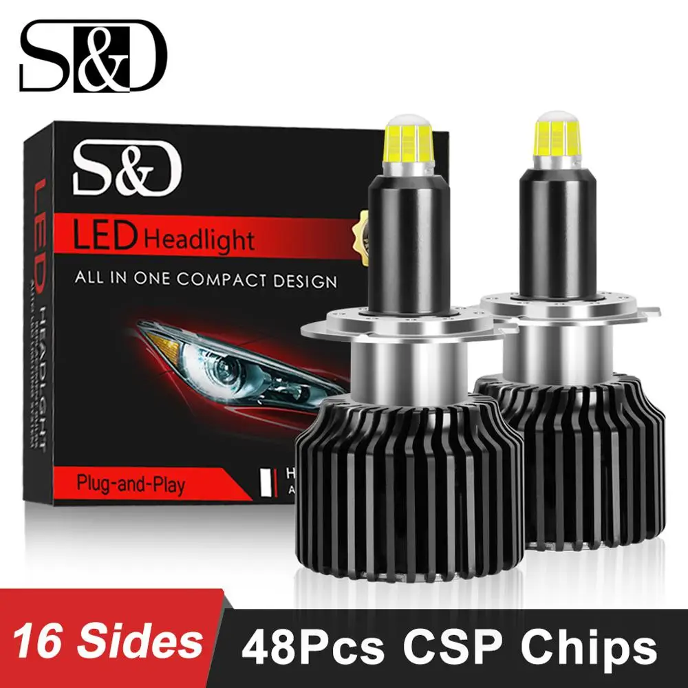 Najtaniej 48 CSP 16 stron H11 H7 Led samochodów żarówki reflektorów 6000K H8 H1 HB3 9005 HB4 9006 50W 3D 360 stopni samochodowe światła przeciwmgielne lampa samochodowa