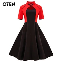 OTEN, летнее платье в стиле Одри Хепберн, короткий рукав, а-силуэт, длина до колена, миди, наряды для вечеринок, с бантом, винтажное ретро платье, плюс размер 4XL
