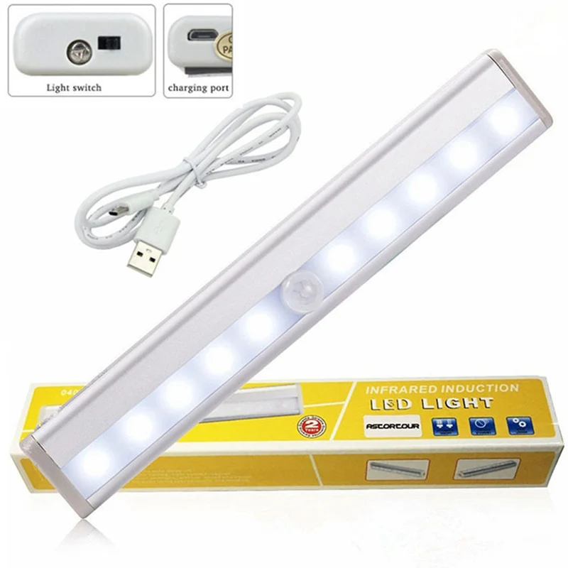 cheap 10 LED Charging Cabinet Lights Motion Sensor Night Light with Magnetic Strip JDH99