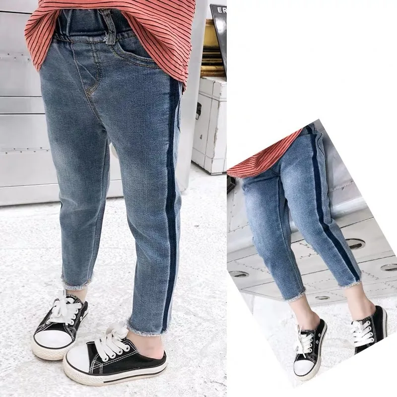 

2019 New Spring Baby Girls Solid Jeans Chilren Kids Elastic Waist Denim Pants Baby Boys Ankle Length Pants