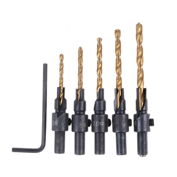 

5pcs Countersink Drill Woodworking Drill Bit Set Drilling Pilot Holes For Screw Sizes #5 #6 #8 #10 #12