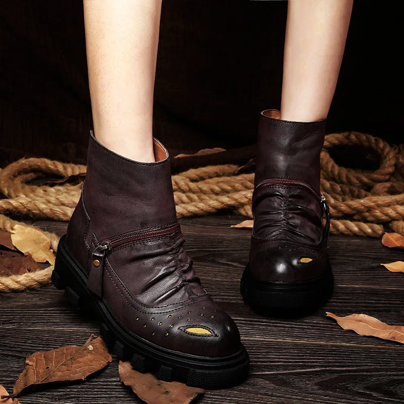 Classic Martin leather boots female fashion boots sheepskin boots women platform shoes zipper Spring autumn 2017