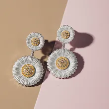 CMAJOR Solid Sterling Silver Jewelry Two Tone Vintage Elegant Daisy Bellis Perennis Drop Earrings For Women