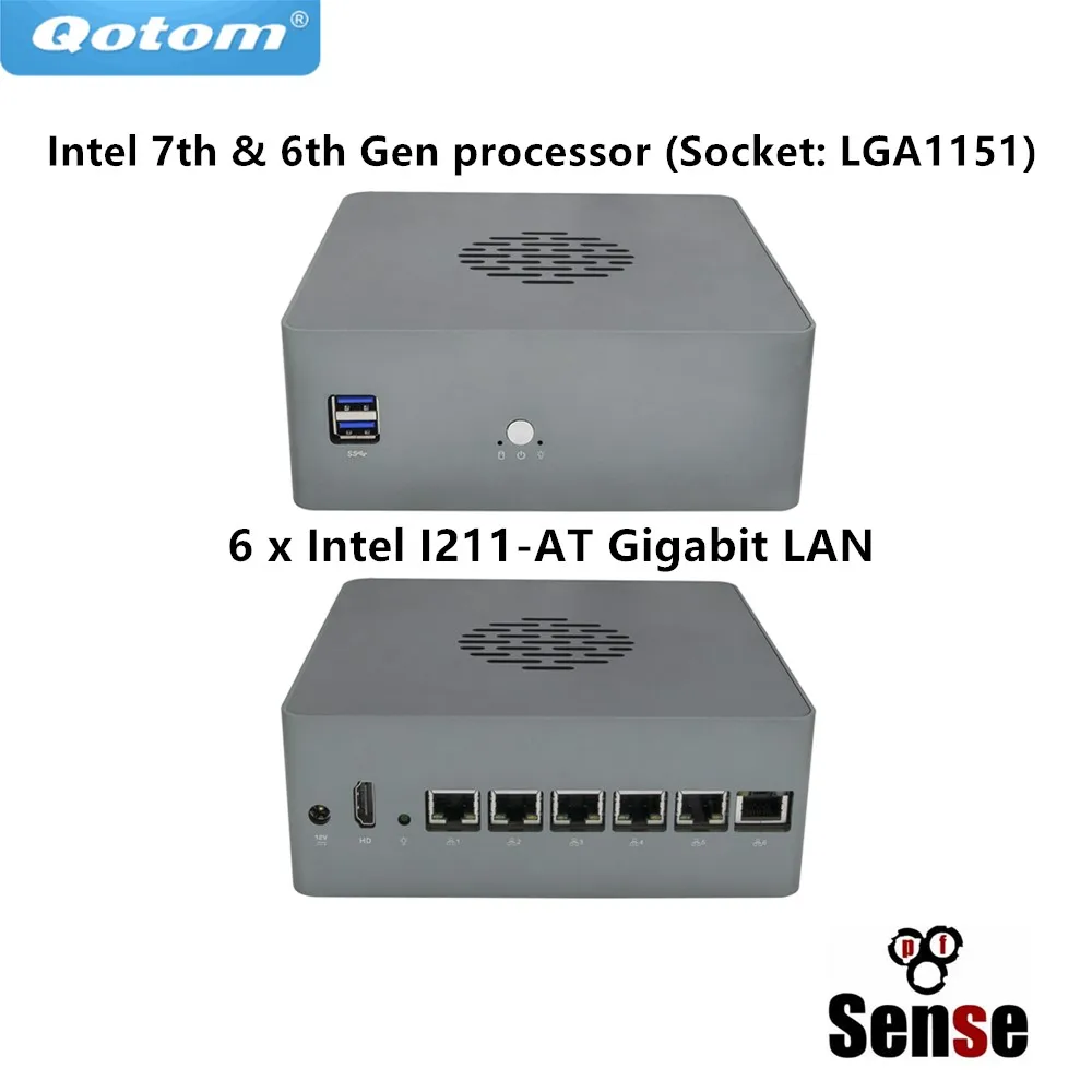 Бесплатная доставка Qotom Q600G6 Pfsense брандмауэр маршрутизатор w/7th 6th Gen процессор (LGA1151)