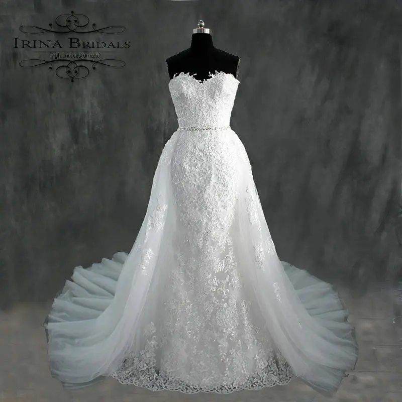 Свадебное платье с кружевной аппликацией и открытыми плечами robe de mariage|detachable skirt