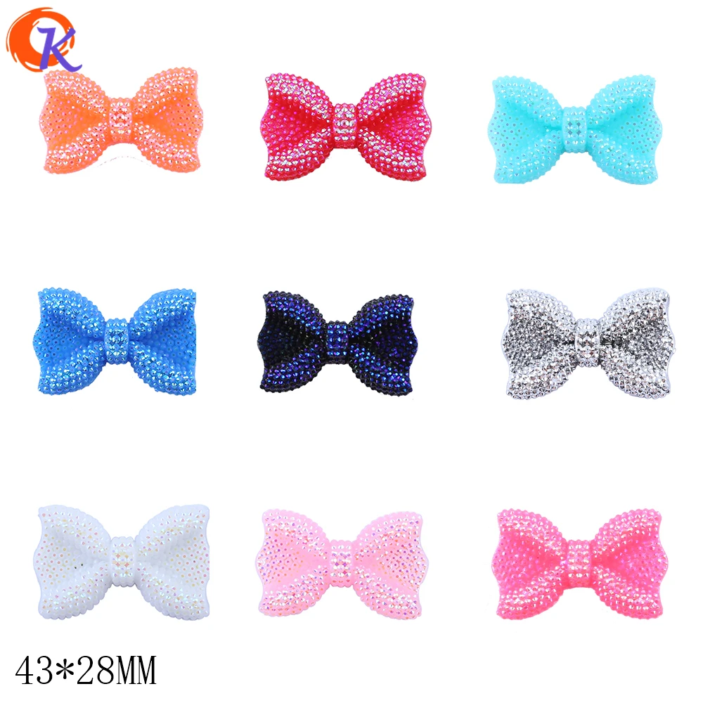 

43x28MM 50Pcs/Lot Mix Color Fashion Handmade DIY Jewelry Resin Rhinestone Bows For Kids Necklace Accessories Random Mix