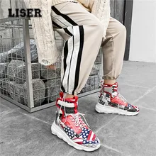 

2019 men trainers designer sneakers canvas hook loop high top platform flat patchwork USA flag youth teenage street style shoes