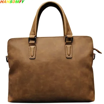 

HANSOMFY Brand Men's Bag Men Handbag Shoulder Men's Briefcase Crossbody Bag Messenger Computer Leisure Crazy Horse Leather Soft