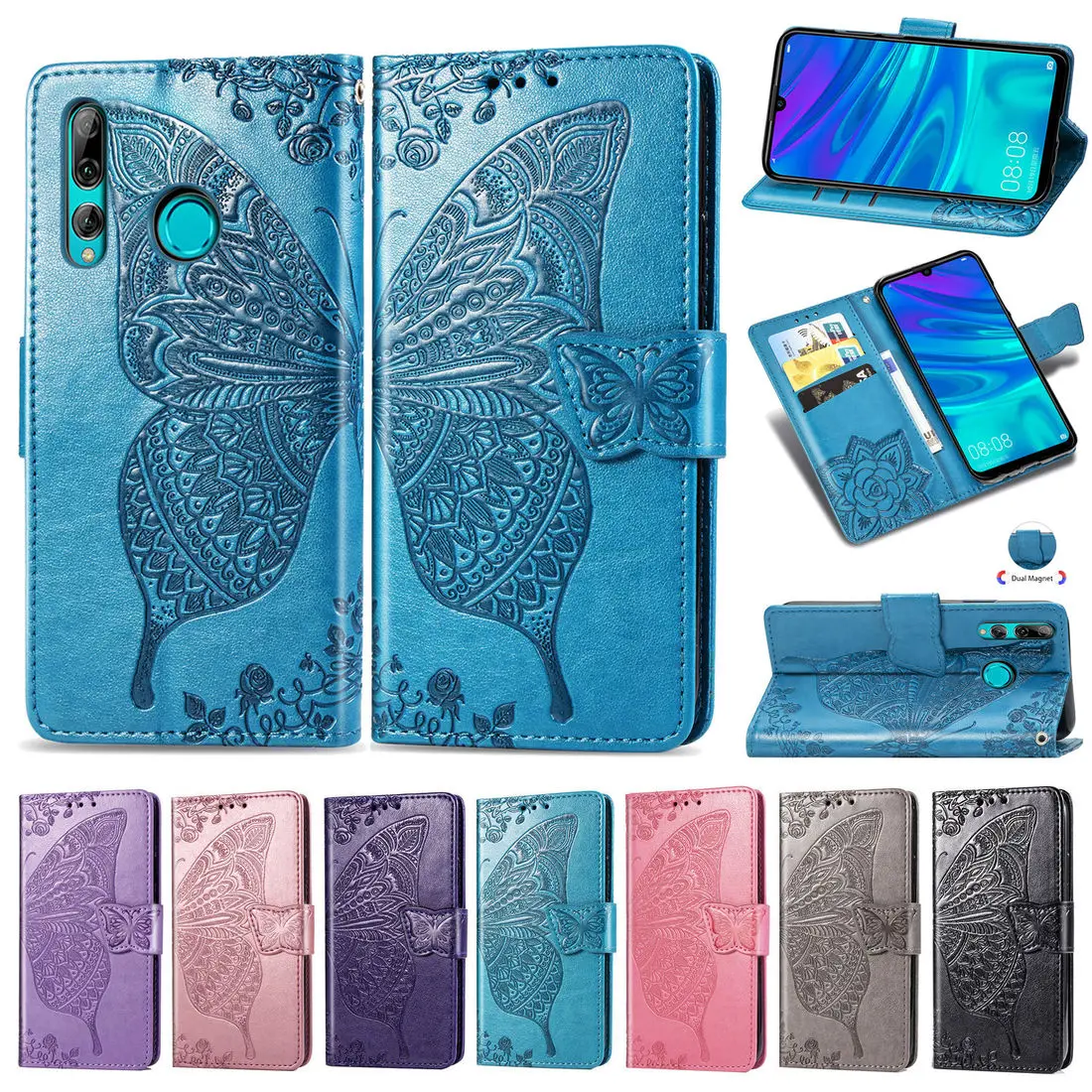 

for Huawei P Smart Plus P20 Lite Mate 20 P30 Button Cover Huawai Mate20 P 30 20 Pro 3D Flip Leather Stand PU Wallet Card Coque