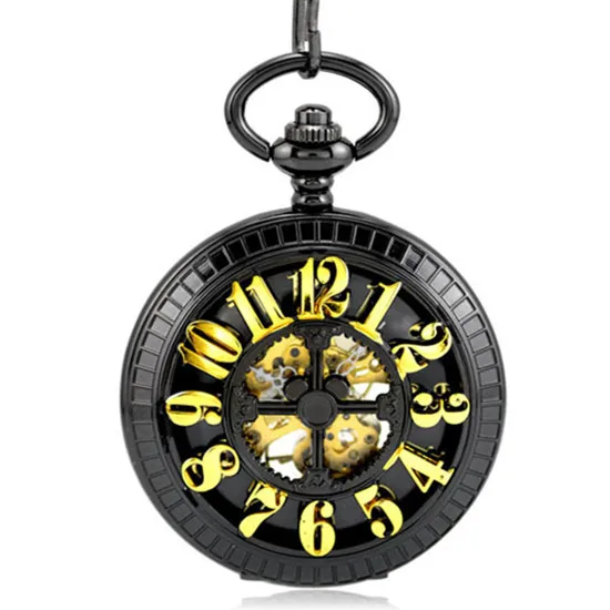 2019 винтажные резные золотые цифры с циферблатом механический карманные часы мужские Уникальные полые стимпанк черные механические