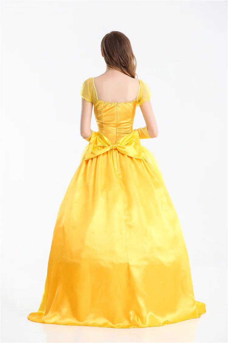 Сказочный карнавальный костюм красавицы и чудовища для женщин; платье принцессы Белль для косплея+ жёлтые Длинные Платья с цветочным принтом