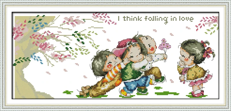 I think falling in love cross stitch kit cartoon 14ct 11ct count print canvas stitching embroidery DIY handmade needlework | Дом и сад