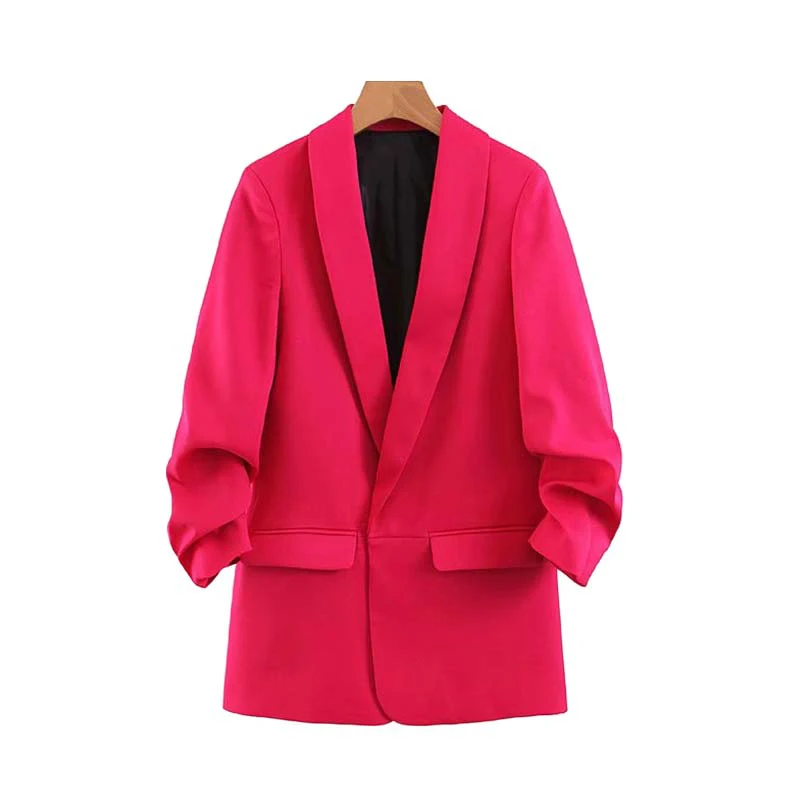 Винтажное Стильное женское пальто Blazers с карманами,, модное, зазубренный воротник, плиссированные рукава, Офисная Женская верхняя одежда, повседневная, Casaco Femme