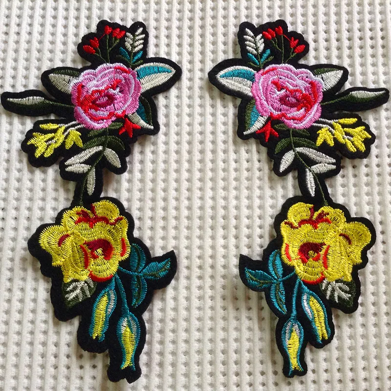 Dyed polyester yarn embroidery flower iron on mirrored patch, BAG