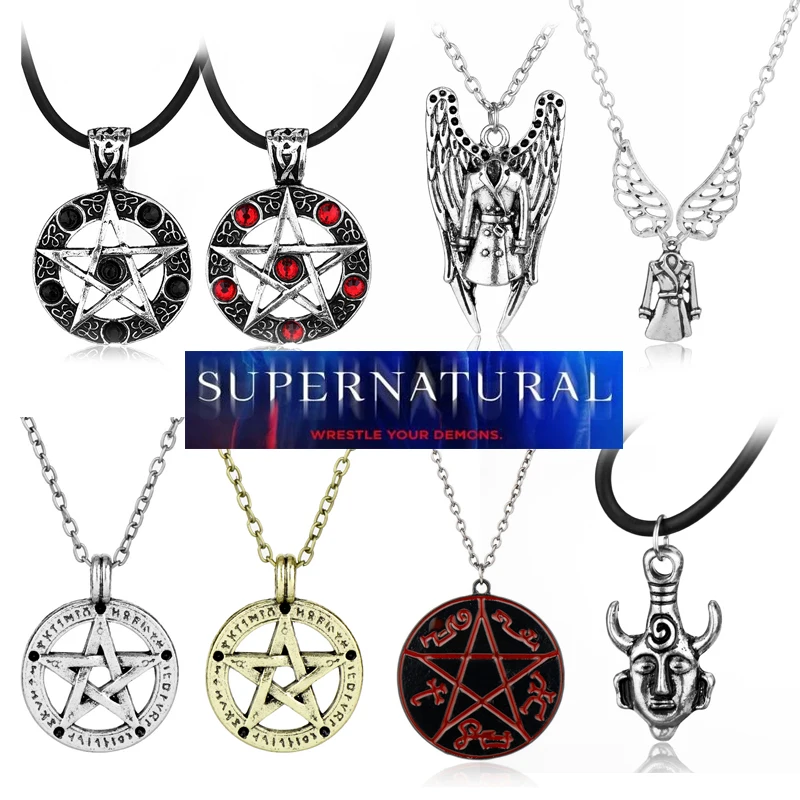 

Supernatural Necklace Devil's Trap Pentagram Pentacle Vintage Retro Antique Silver Bronze Pendant Movie Jewelry Drop Shipping