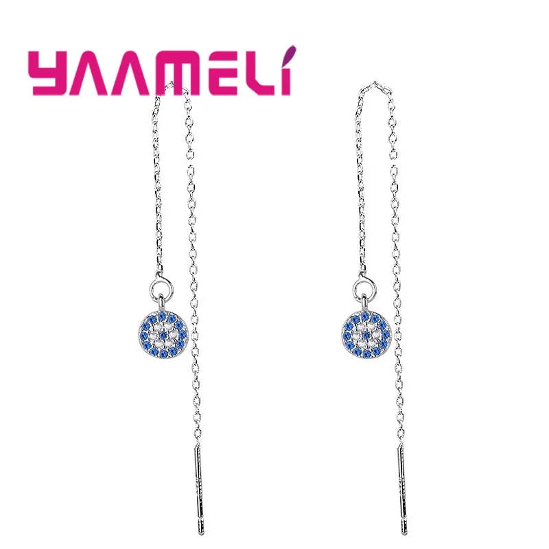 

Blue White CZ Stone Evil Eye Round Earring Micro Pave 925 Sterling Silver Disco Charm Turkish Eye Earring For Girl Lucky Jewelry