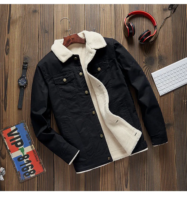MuLS Winter Trucker Jacket Men Autumn Bomber Jacket Coat Cotton Fleece Spring Stand Collar Windproof Male Outwear Mens 2019 New 09