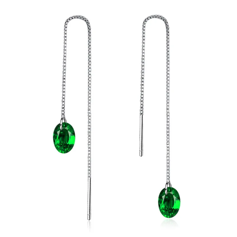 

Silver Tone Long Chain Dangle Earrings Line Fashion Jewelry Women Green Crystal waterdrop Pendant Christmas gifts