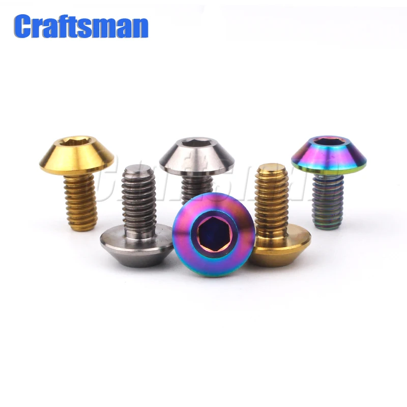 

1pcs Titanium Bolts Button Allen Hex Head M6 X 12 15 18 20mm Screws Bolt Gold Rainbow Silver Ti M6 Bolt for Motor Bike disc