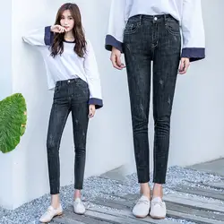 Популярные Классические джинсы 2019 осенние и зимние новые женские стрейч джинсы мода ноги 9 штанов женщин тонкий узкие брюки