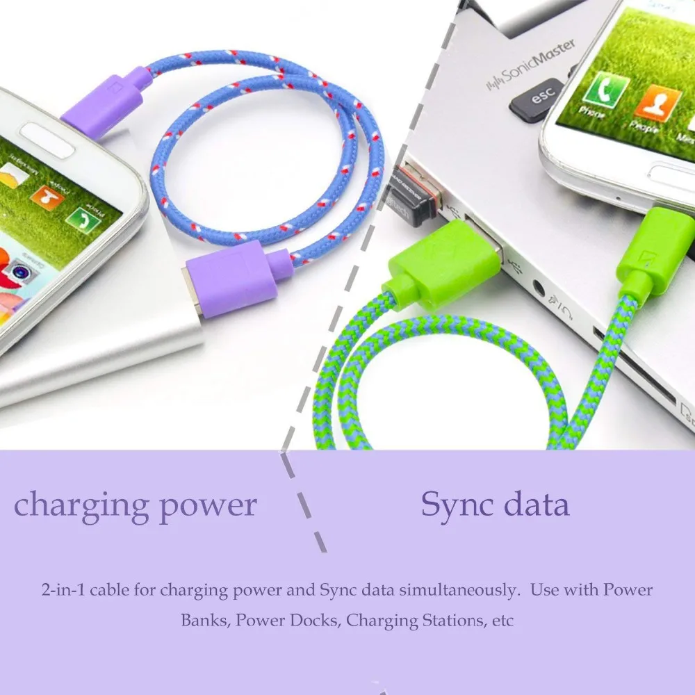 Nylon Micro USB Cable 2A Fast Charging Charger Microusb Cable For Samsung Xiaomi Tablet Android Mobile Phone Wire Cord 1m 2m 3m