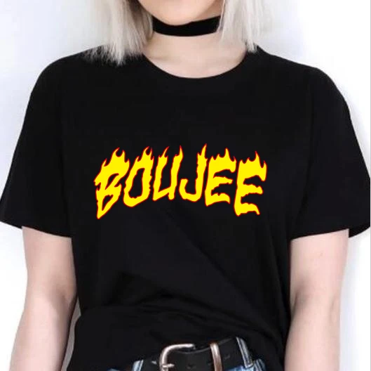 black-BOUJEE HAHAYULE-JBH футболка с изображением пламени, Новая Летняя мода, хлопок, Повседневная футболка, 90 s, модная забавная футболка с короткими рукавами - Цвет: black-BOUJEE