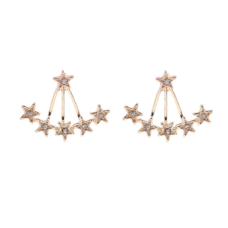 

RONGQING 1pair Stud Earrings For Women Rhinestones Tassel Dazzling Five-pointed Star Gift Gold silver Color 2018 New