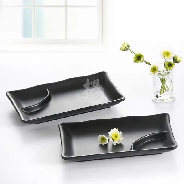 BUFFET fast food plastic melamine sushi chafing plate dinner dish set with sauce compartment