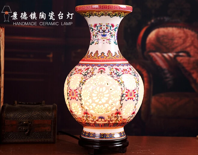 Античная китайская ручная выдолбленная керамическая ваза для украшения дома, настольная лампа