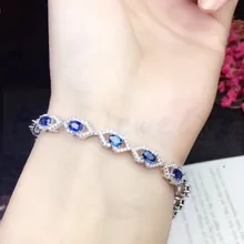 Сапфир браслет-цепочка 925 Серебро натуральным сапфиром 0.6ct* 13 шт. gemstone Fine jewelry# SB18101602