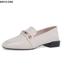 NEMAONE 2019 Women Low Heels Genuine Leather Shoes Plus Size 34-42 Real Leather Fashion Slip-on Fashion Casual Shoes