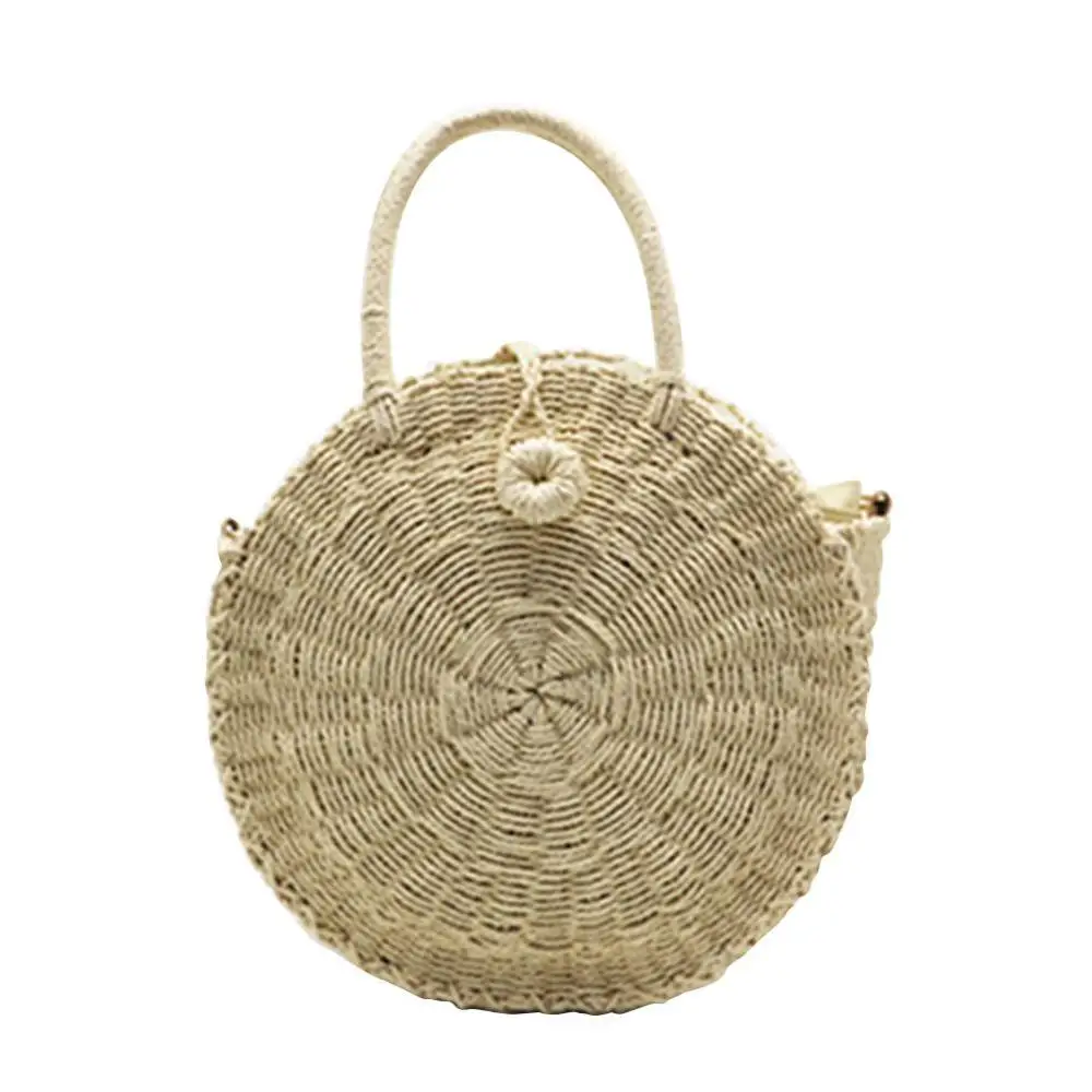 

Outdoor Beach Circular Straw Braided Woven Beach Bag Natural Fashionable Versatile Handbag Sling Crossbody Bag For Ladies