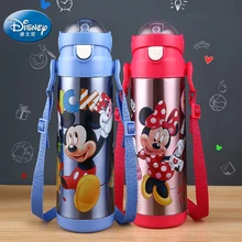 Disney Thermos Straw Bottle Baby Feeding Water Cup Portable Stainless Steel Vacuum Flask with lid spill proof drinkware For Kids
