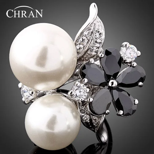 

Chran Wholesale New Faux Pearl Ring Leaf For Women Fashion Vintage Faux Pearl Wholesale Silver color Jewelry Accessories Russia