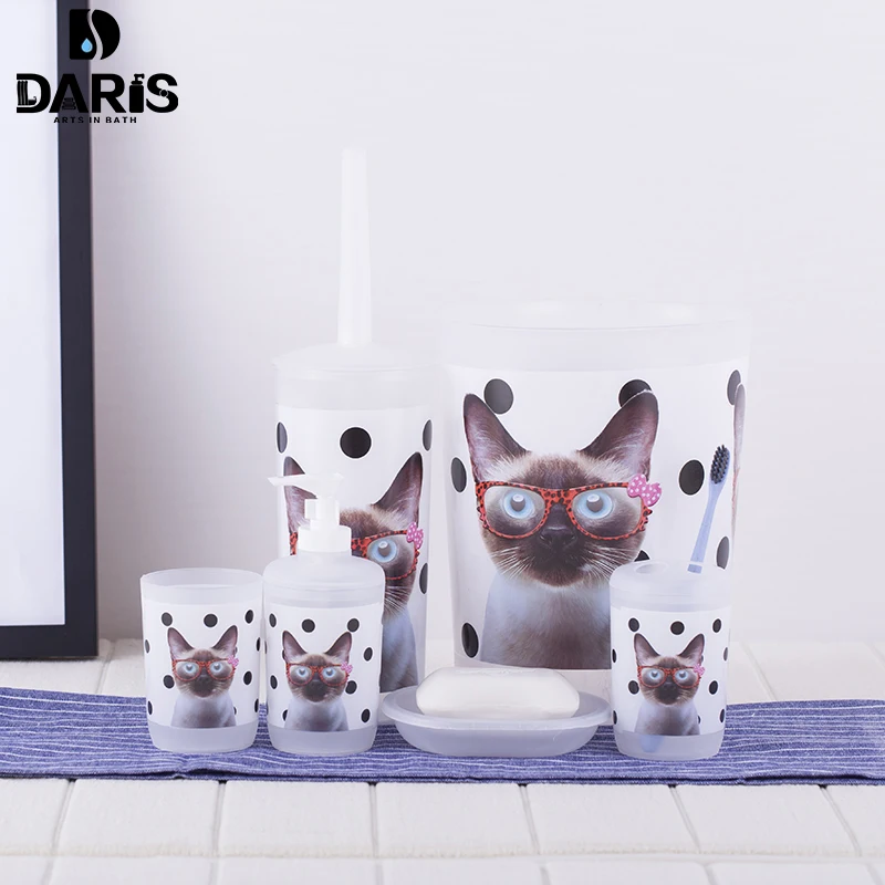 SDARISB 6PCS Cartoon Cat Bathroom Accessory Soap Dish Dispenser Bottle Toothbrush Holder Set Home Bathroom Products Wash Set SDARISB 6PCS Cartoon Cat Bathroom Accessory Soap Dish Dispenser Bottle Toothbrush Holder Set Home Bathroom Products Wash Set