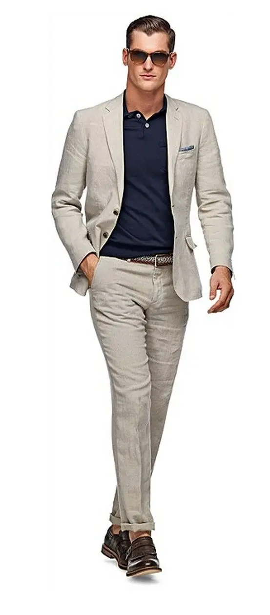 2017 Latest Coat Pant Designs Ivory White Linen Suits Men Slim Fit