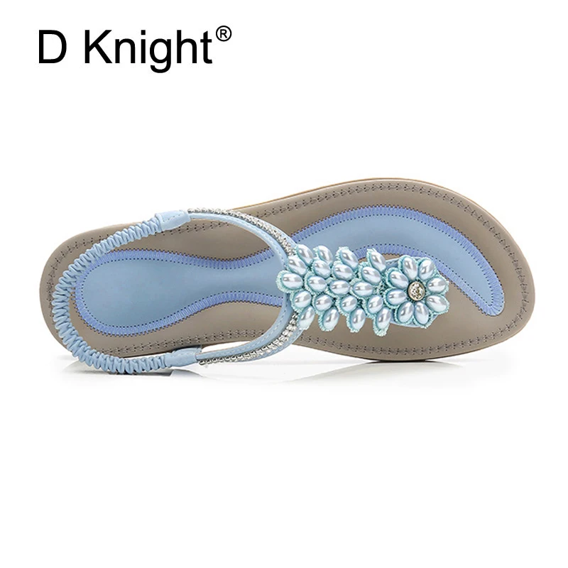 D Knight New women Bohemia Flat Sandals Shoes Woman Rhinestone Flip Flop Crysta Flower Beach Sandals Casual Shoes Big Size 36-42 (9)