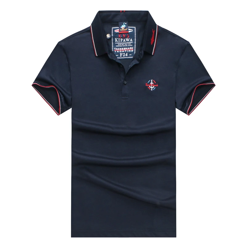 Бренд TACE& SHARK Camisa Masculina, модная мужская красная рубашка поло, деловая Повседневная однотонная мужская рубашка поло с коротким рукавом, Homme - Цвет: 17 Navy blue