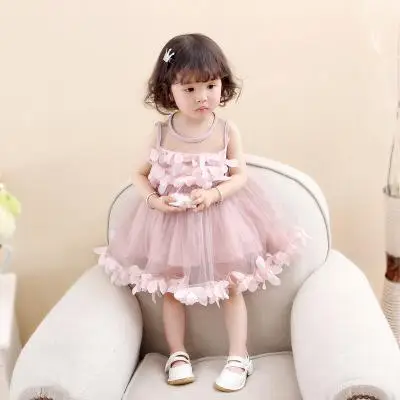 Детское платье Коллекция года, новое летнее милое кружевное платье-майка для девочек, детское Кружевное платье-пачка принцессы с лепестками, платье для малышей - Цвет: D08-Pink-