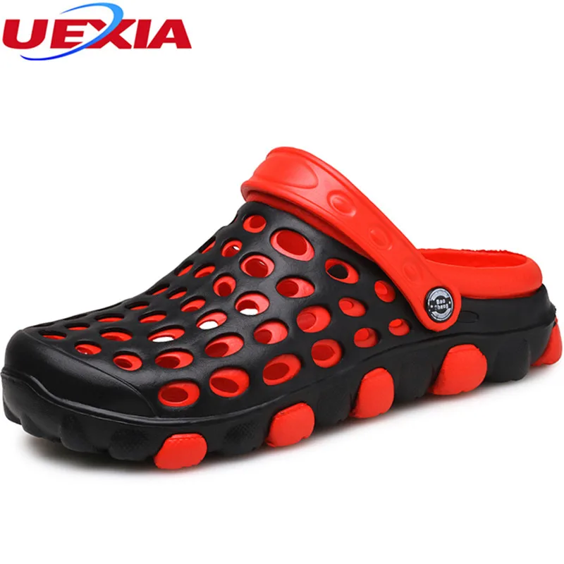 

UEXIA Men Sandals Slippers EVA Hollow Cowhide Summer Shoes Outdoor Beach Slipper Fashion Male Sandalias Soft Bottom Breathable