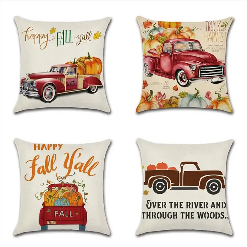 

45x45CM Pillows Cover Happy Fall Thanksgiving Day Soft Printed Pillow Case Christmas Cover