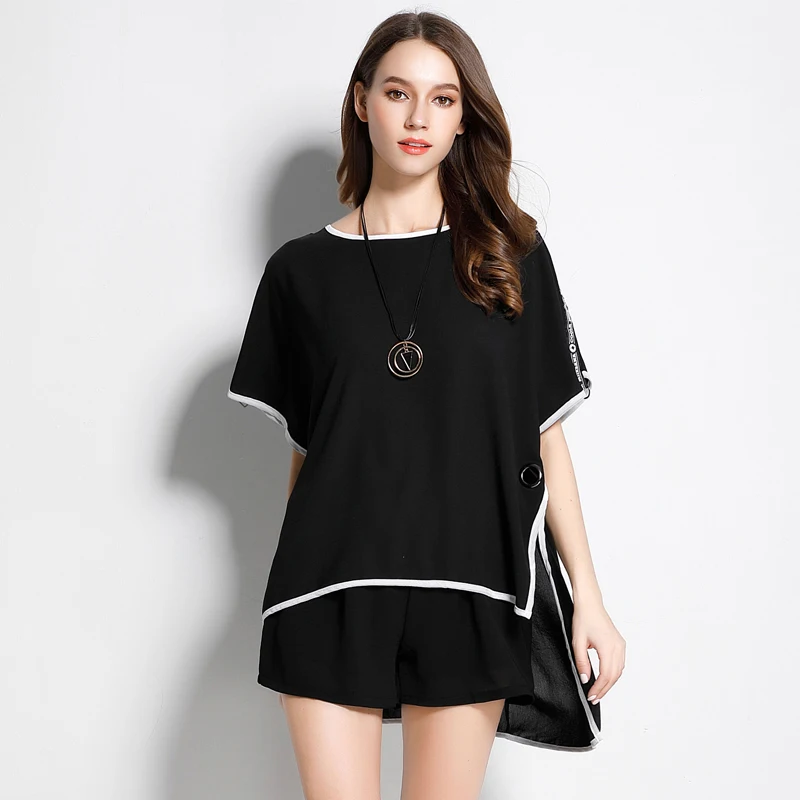 2017 Verão New Casual Pluz Tamanho do Conjunto das Mulheres Mangas Curtas Batwing solta das Mulheres de Manga Curta Camiseta De Algodão para As Mulheres conjuntos