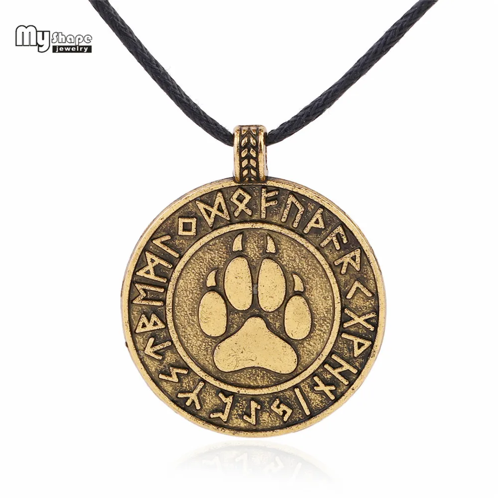 

my shape Slavic Runes Nordic Choker Viking Wolf Paw Pendant Necklaces Chain Bear Claws Footprint Charms Statement Necklace Men