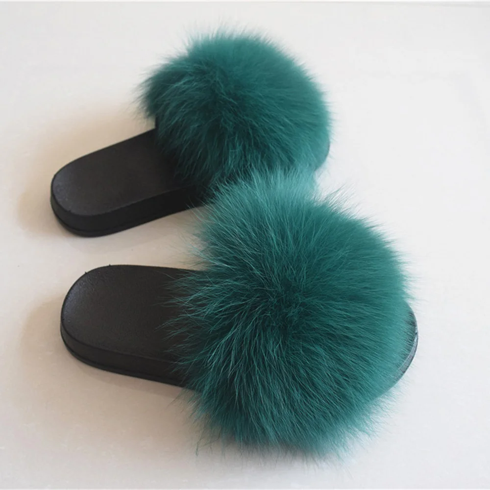 

Real Fox Hair Slippers Women Fur Home Fluffy Sliders Winter Plush Furry Summer Flats Sweet Ladies Shoes Large Size 45 Pantufas