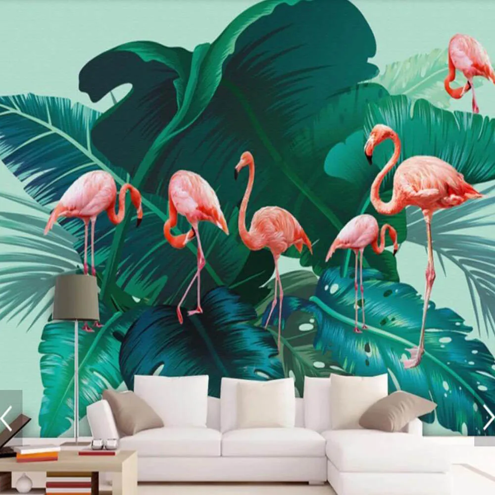 

Tropical Banana Leaves Flamingo Wallpapers Mural for Living Room Wall Decor Home Improvement Wall Murals Canvas Wall Paper Roll