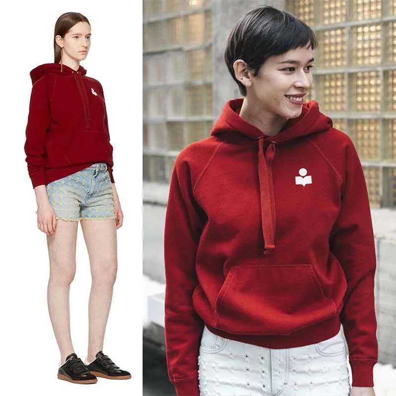 

WOMEN MALIBU HOODIE Drawstring at neckline Pouch front pockets Red OCHRE VELVET LOGO PULLOVER SWEATSHIRT