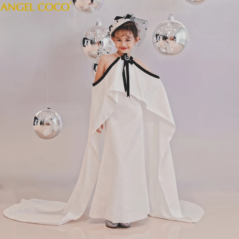 

2019 New Children's Dress Girls Long White Fishtail Mermaid Evening Dress Trailing Model Catwalk Costume For Kids Robe Fille